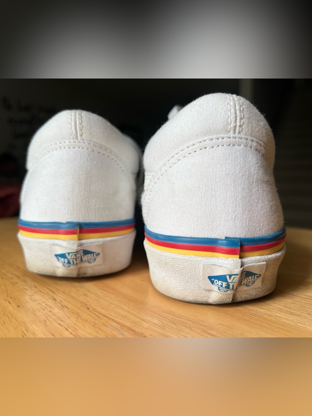 Vans Old Skool White Canvas Rainbow Stripe M9.5/W11 Like New - Picture 5 of 6